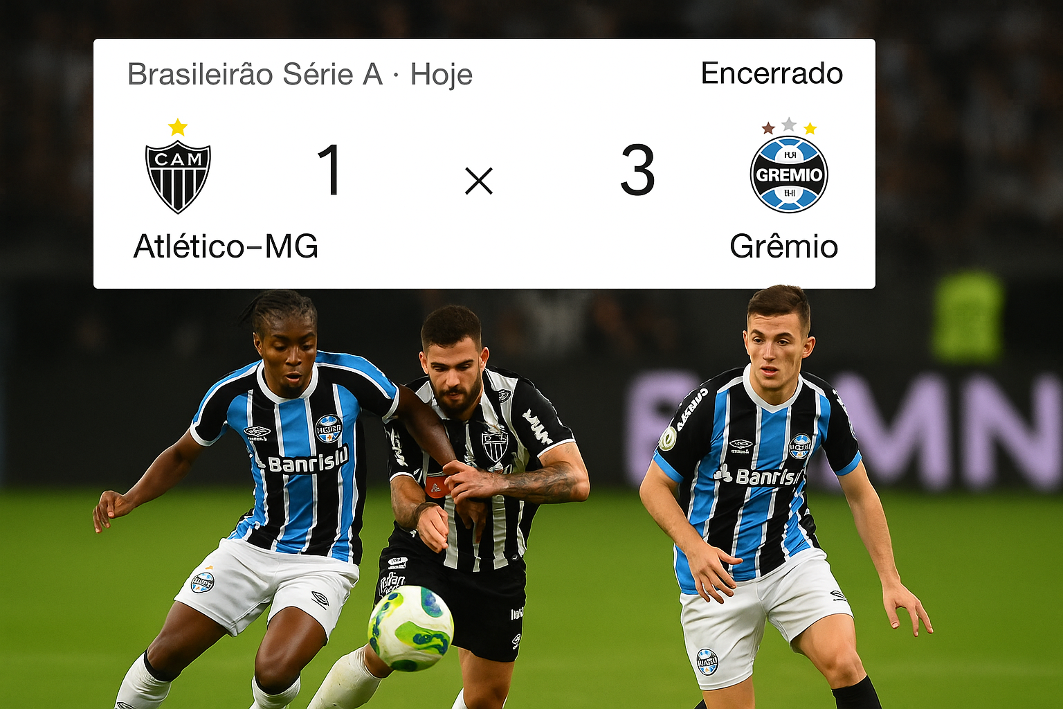 Grêmio vira com raça e vence Atlético-MG por 3 a 1 na Arena MRV