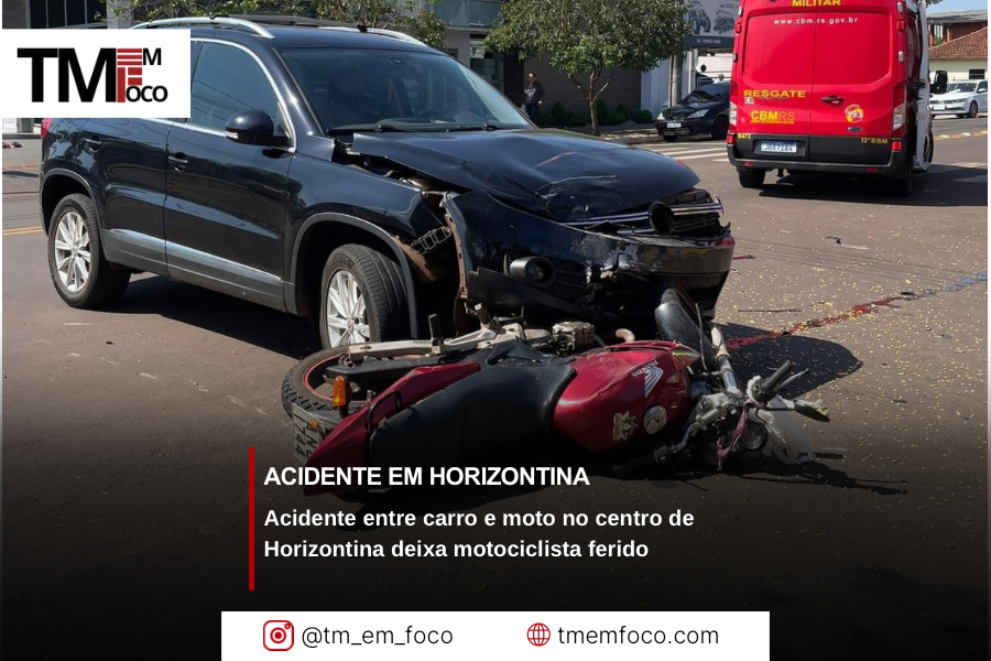 Colisão entre carro e motocicleta é registrada no centro de Horizontina
