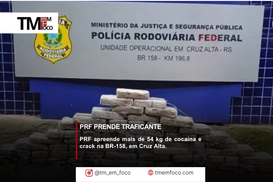 PRF prende traficante com mais de 54 kg de cocaína e crack na BR-158, em Cruz Alta