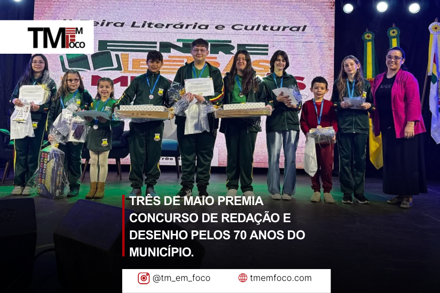 Três de Maio realiza premiação do Concurso de Redação e Desenho em comemoração aos 70 anos do município