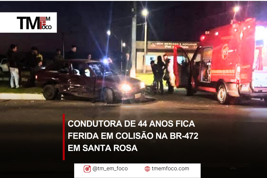 Condutora de 44 anos fica ferida em colisão na BR-472 em Santa Rosa