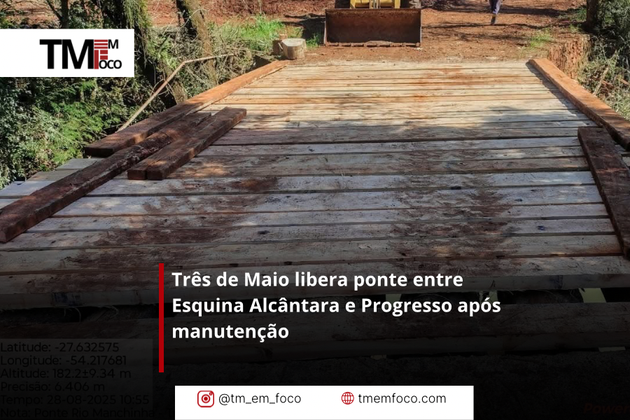 Três de Maio libera ponte entre Esquina Alcântara e Progresso após manutenção