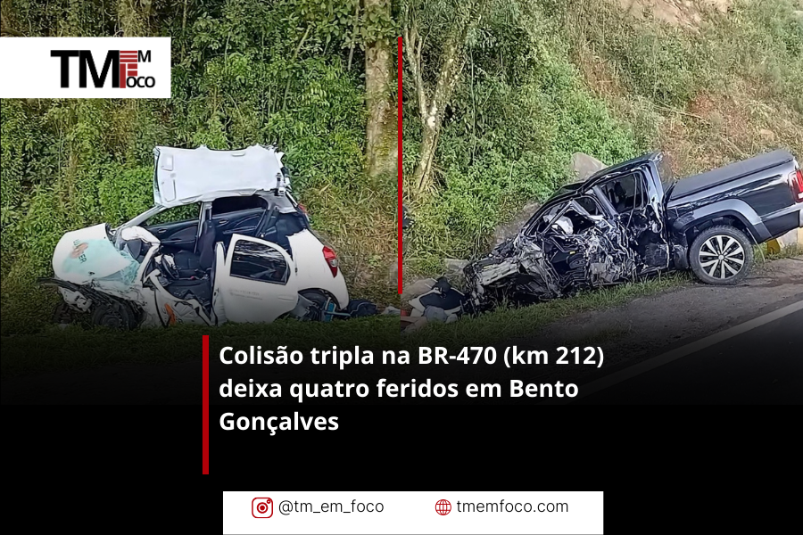Colisão tripla na BR-470 (km 212) deixa quatro feridos em Bento Gonçalves