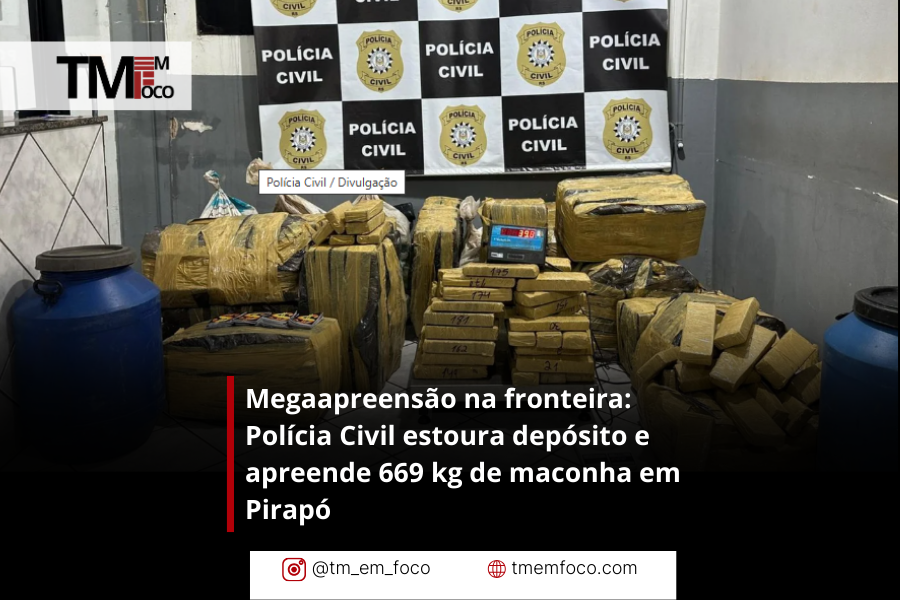 Megaapreensão na fronteira: Polícia Civil estoura depósito e apreende 669 kg de maconha em Pirapó